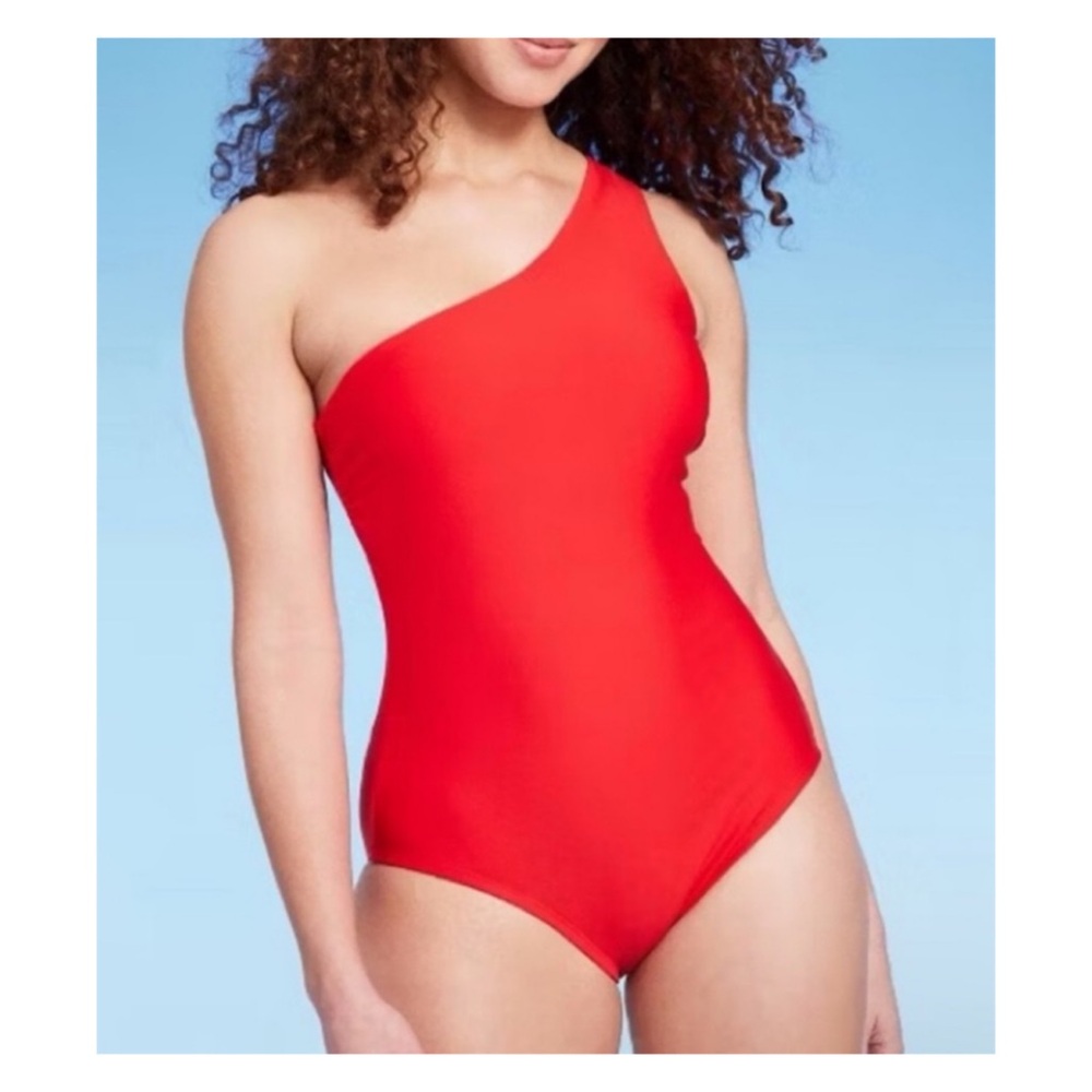 Kona Sol One Shoulder One Piece Swimsuit (Red - Small)
